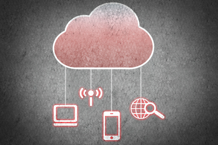 Colorful cloud with business icons on cement wallの写真素材