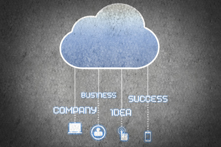 Colorful cloud with business icons on cement wallの写真素材