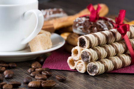 Cookies and biscuits for celebration on wooden tableの写真素材