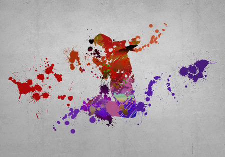 Image with color silhouette of dancer on gray wallの写真素材