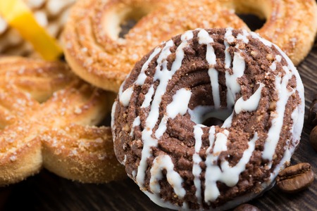 Cookies and biscuits for celebration on wooden tableの写真素材