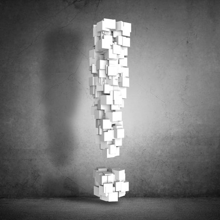 Empty concrete room and big exclamation markの写真素材