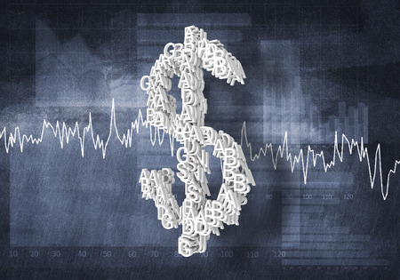 Big dollar currency symbol on graphs and diagrams backgroundの写真素材