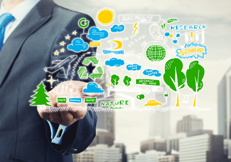 Close view of businessman presenting in palm ecology conceptの写真素材