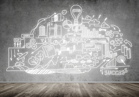 Room interior with business sketches on wallの写真素材