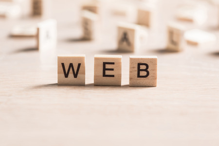 Internet media conceptual word collected of wooden elements with the lettersの写真素材