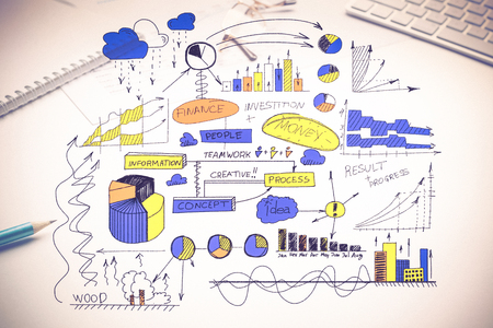 Color business strategy sketch on white backgroundの写真素材