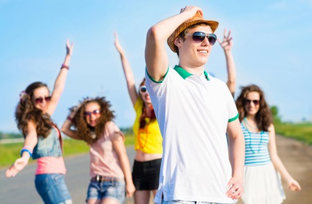 young people having fun on the street partyの写真素材