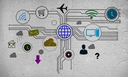 Group of colorful application icons on wall backgroundの写真素材