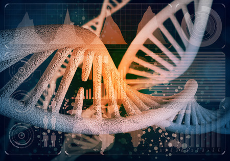 Background image with DNA molecule research concept, 3D renderingの写真素材