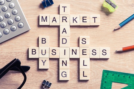 Conceptual business keywords on table with elements of game makingの写真素材