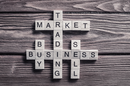 Conceptual business keywords on table with elements of game makiの写真素材