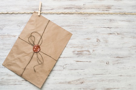 Mail envelope on ropeの写真素材