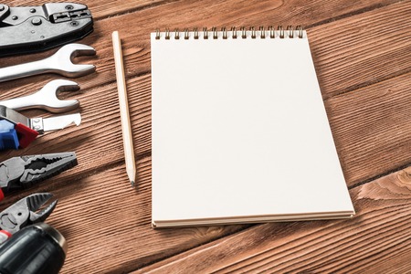 Instruments on wooden tableの写真素材