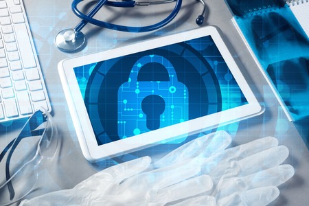 White tablet pc and access security concept on media screenの写真素材