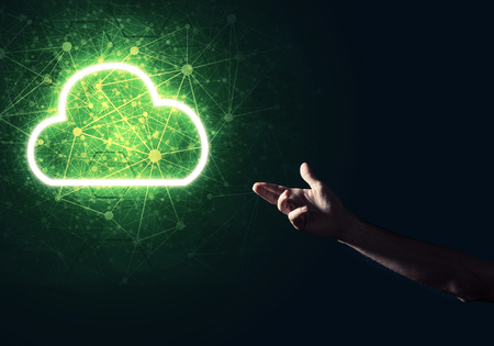 Man hand holding cloud computing concept in palm