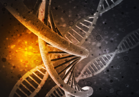 Background image with DNA molecule research concept, 3D renderingの写真素材