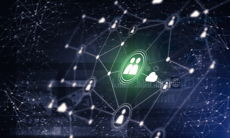 Background conceptual image with social connection lines on dark backdrop