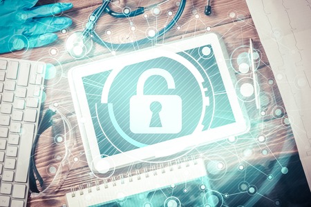 White tablet pc and access security concept on media screen