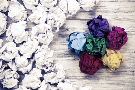 Set of crumpled paper balls with some colorfulの写真素材