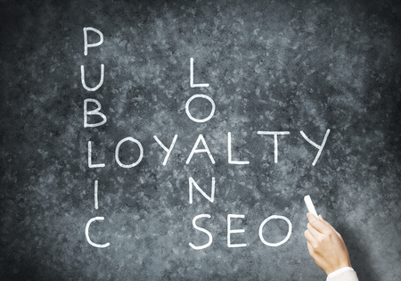 Business concept with crossword drawn with chalk on blackboardの写真素材