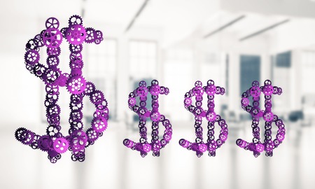 Making money and wealth represented by dollar sign made of gears. 3d renderingの写真素材