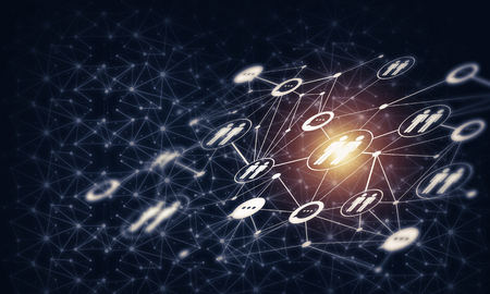Background conceptual image with social connection lines on dark backdropの写真素材