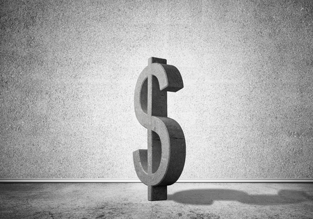 Stone dollar symbol in empty concrete room as currency signの写真素材