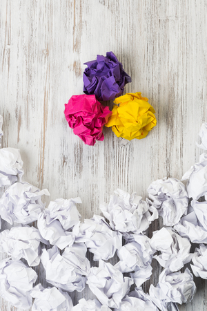 Set of crumpled paper balls with some colorfulの写真素材