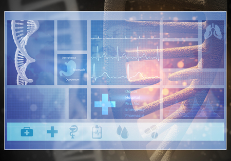 Media medicine background image as DNA research concept. 3D renderingの写真素材