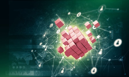 Conceptual background image with cube figure and social connection lines. 3d renderingの写真素材