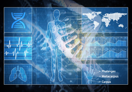 Media medicine background image as DNA research concept. 3D renderingの写真素材