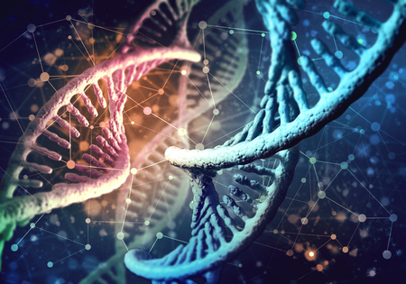 Background image with DNA molecule research concept. 3D renderingの写真素材