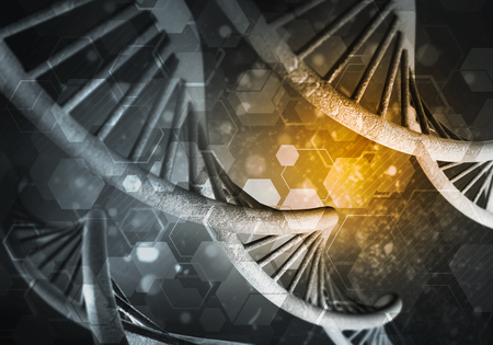 Background image with DNA molecule research concept. 3D renderingの写真素材