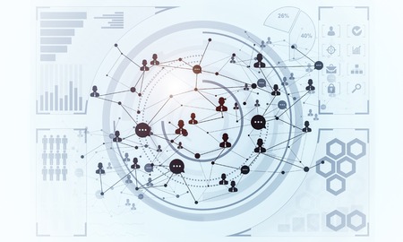 Background image with social connection and networking concept on white wallの写真素材