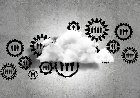 Background image with gears and cloud computing connection concept on concrete wallの写真素材