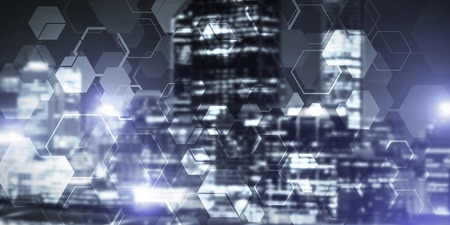 Conceptual background image with night city scape and modern connections concept
