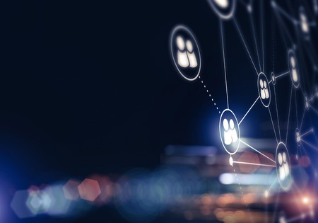 Background conceptual image with social connection lines on dark backdropの写真素材