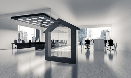 House stone figure as symbol of real estate and elegant office design. 3d renderingの写真素材
