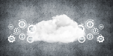 Background image with gears and cloud computing connection concept on concrete wall