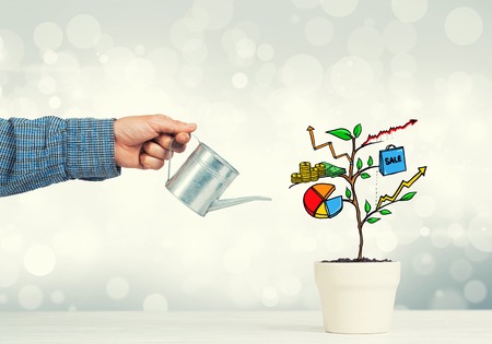 Hand of man watering concept of business plan and strategyの写真素材
