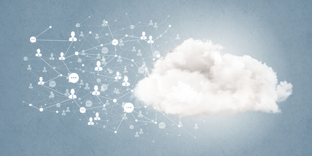 Background image with social connection and networking concept on blue wallの写真素材