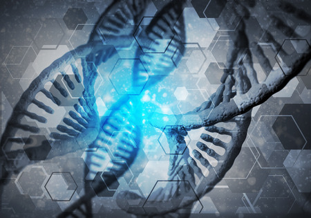 Background image with DNA molecule research concept. 3D renderingの写真素材
