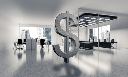 Stone dollar symbol in modern office interior as currency sign. 3d renderingの写真素材