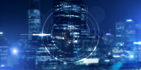 Background conceptual image with virtual interface against night glowing city
