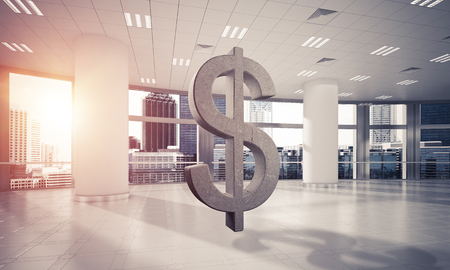 Stone dollar symbol in modern office interior as currency sign. 3d renderingの写真素材