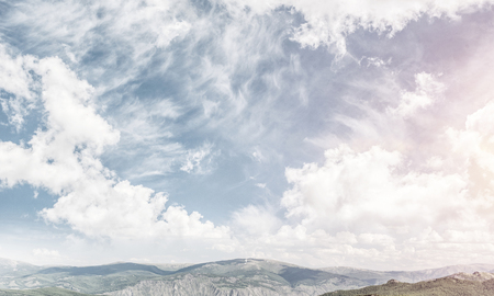 Beautiful nature landscape with high mountains and cloudly skyscape.の写真素材
