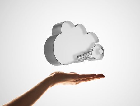 Close view of male hand showing cloud icon in palm