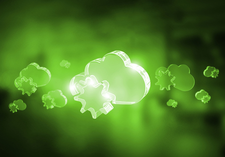Glass cloud icon as concept for cloud computing on interior background. Mixed mediaの写真素材
