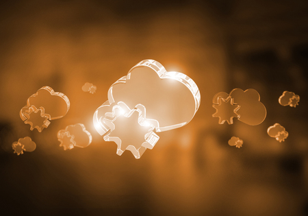 Glass cloud icon as concept for cloud computing on interior background. Mixed mediaの写真素材